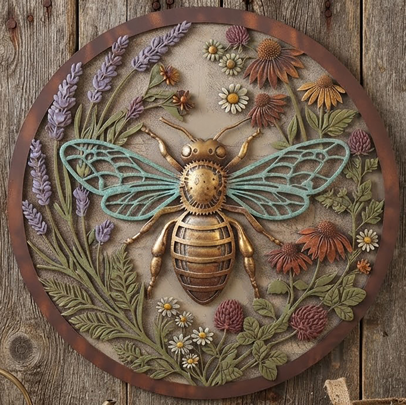 Bee and Wildflower Metal Wall Art - product view 2