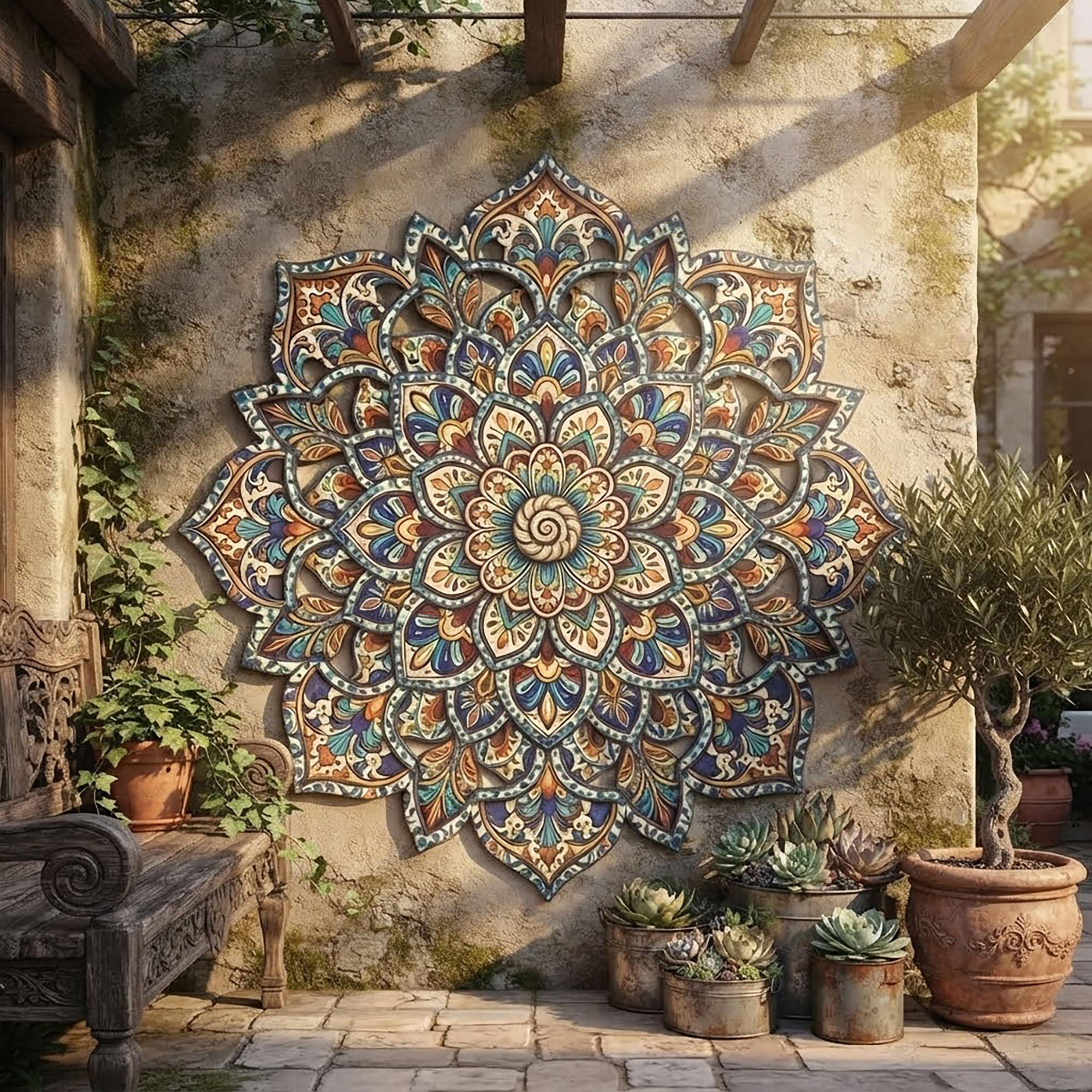Mediterranean Mosaic Mandala Metal Wall Art - product view 3