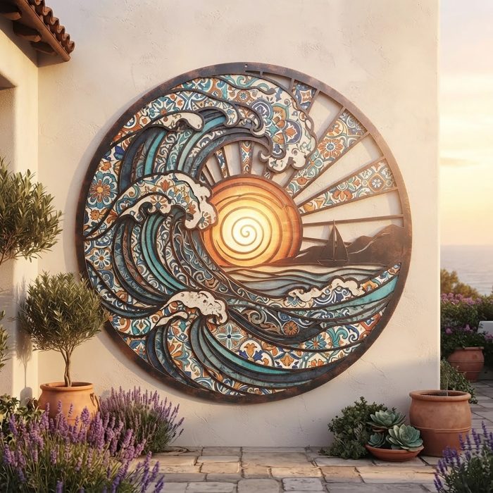 Mediterranean Ocean Wave Metal Wall Art
