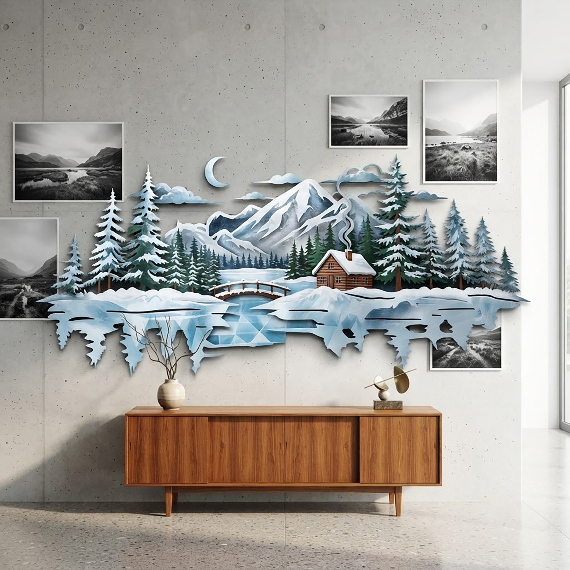 Winter Mountain Cabin Metal Wall Art - product view 2