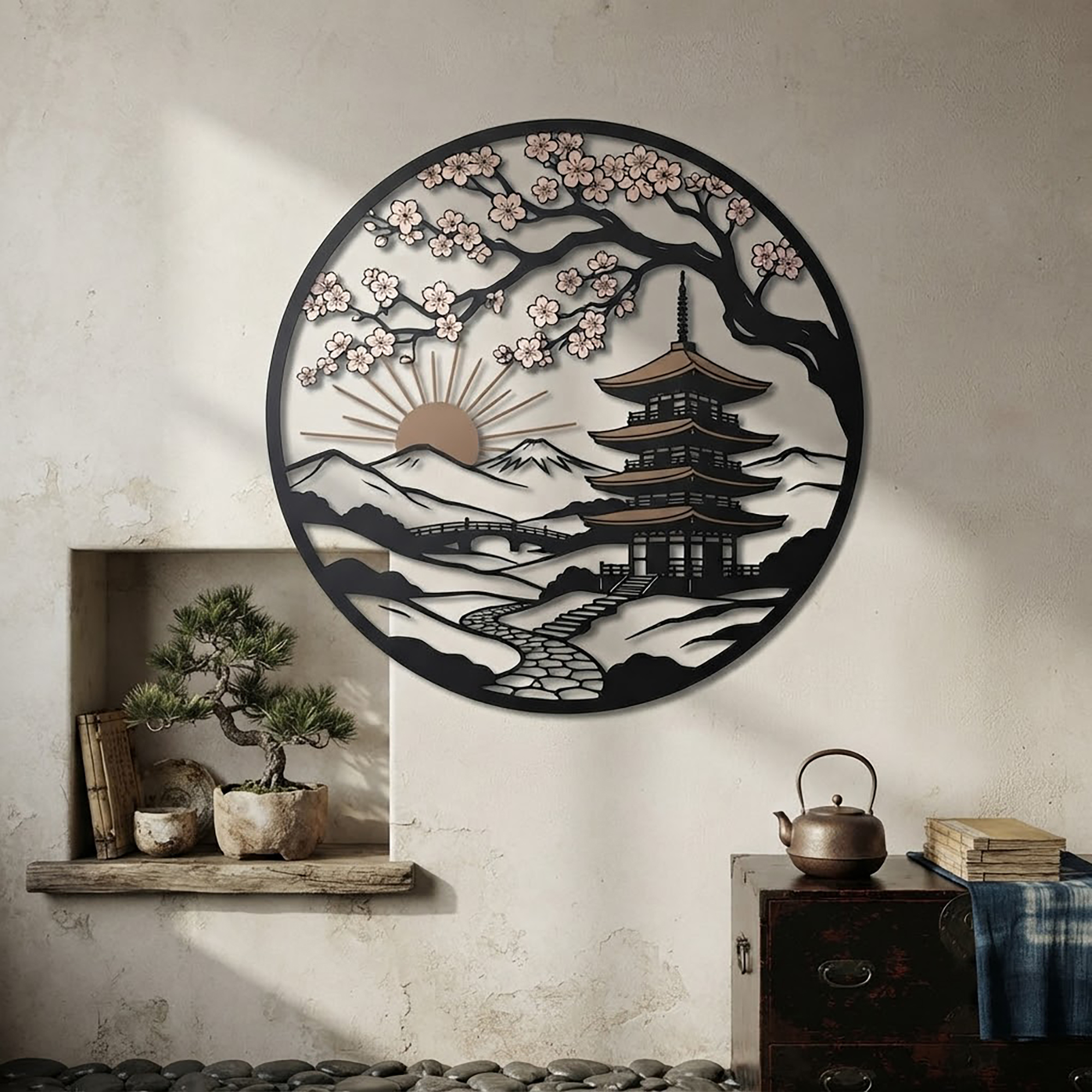 Japanese Cherry Blossom Metal Wall Art - product view 2