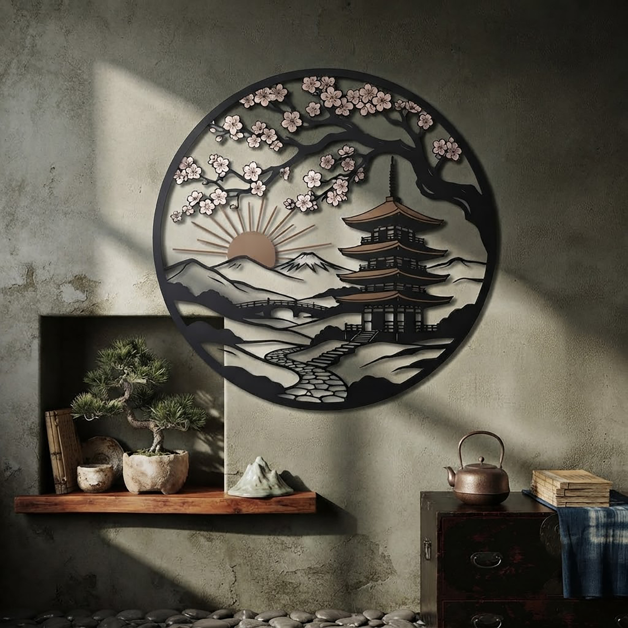 Japanese Cherry Blossom Metal Wall Art - product view 3