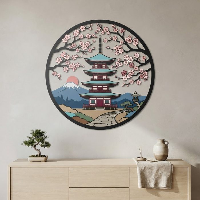 Japanese Pagoda Metal Wall Art