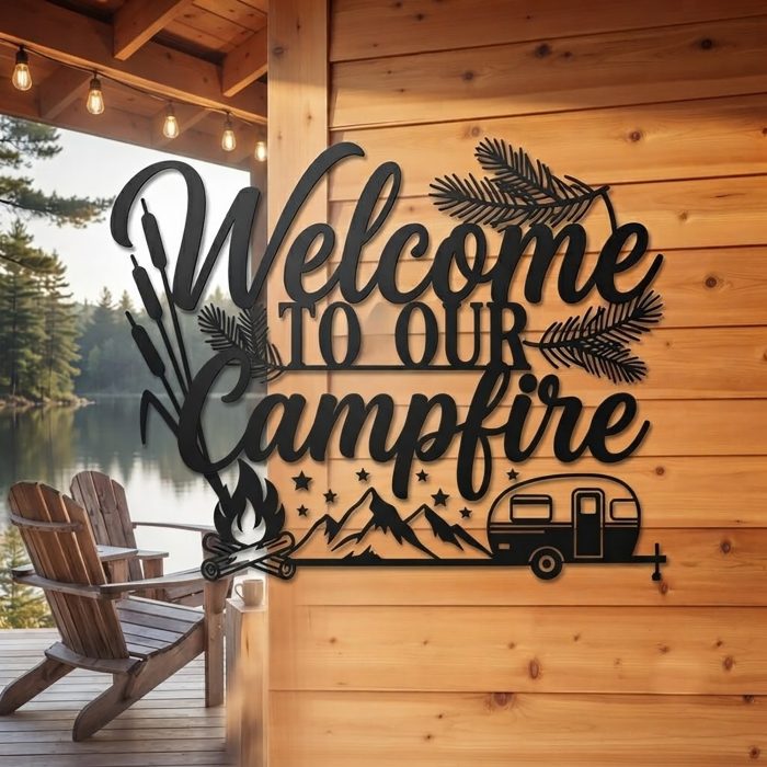 Welcome to Our Campfire Metal Sign