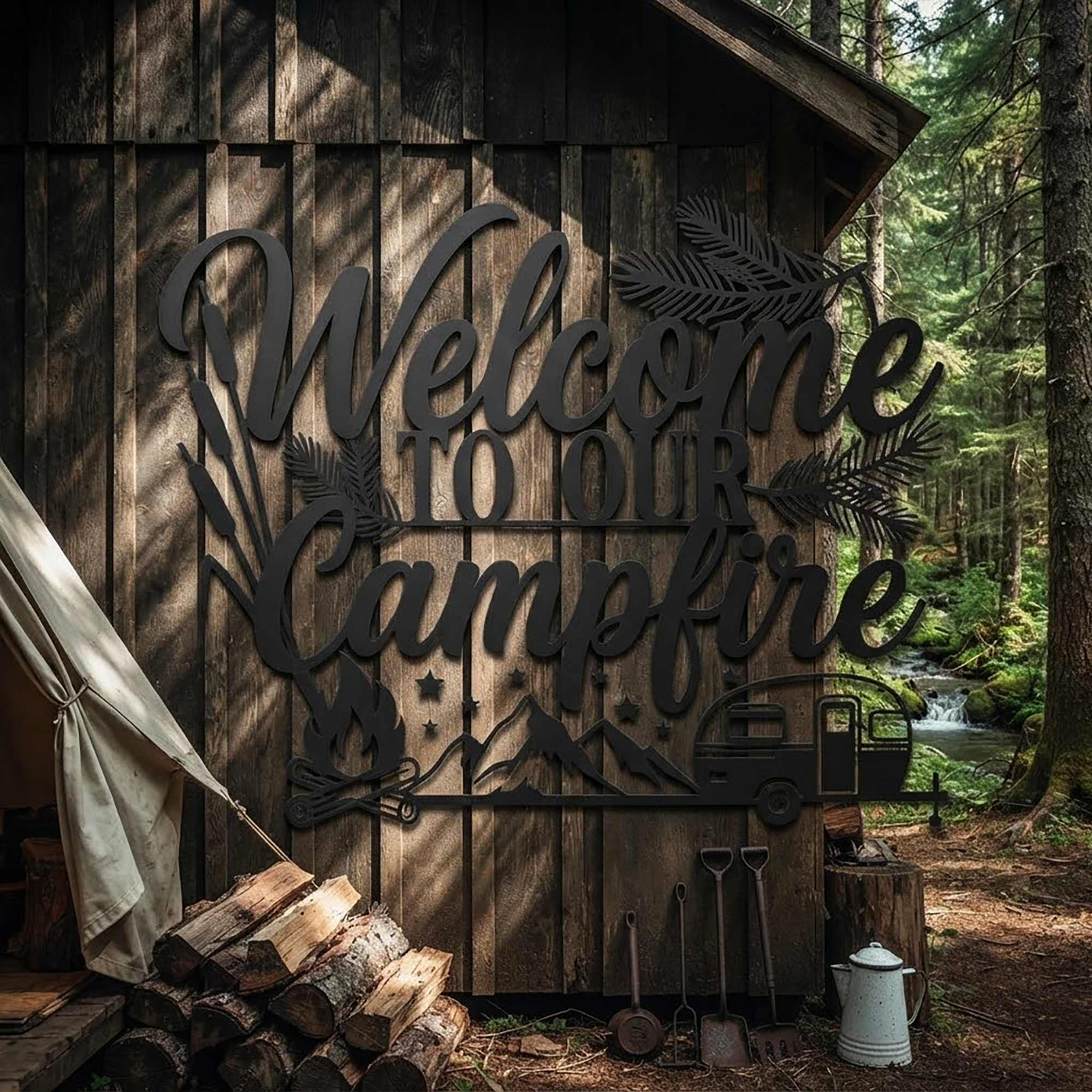 Welcome to Our Campfire Metal Sign - product view 3