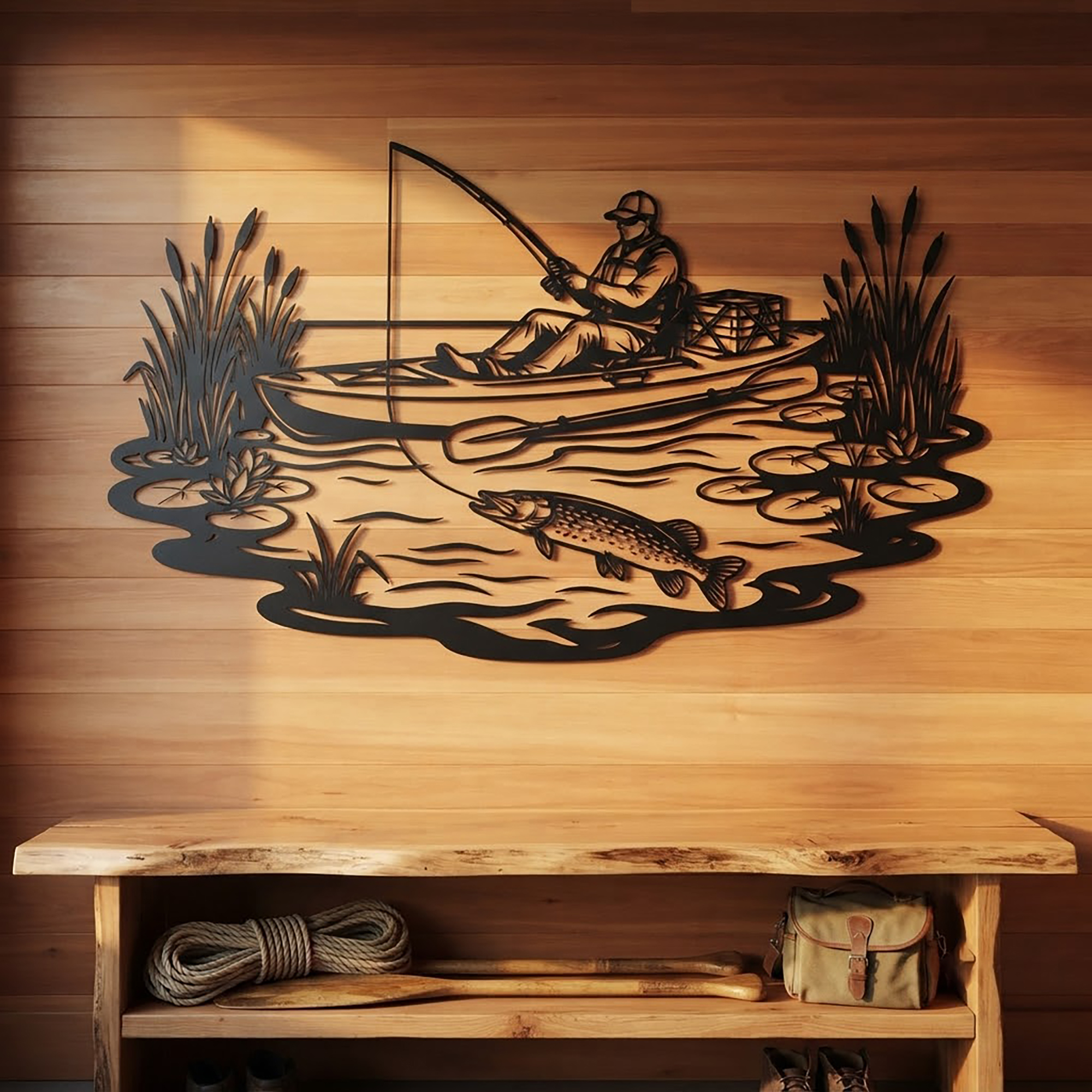 Kayak Fishing Metal Wall Art
