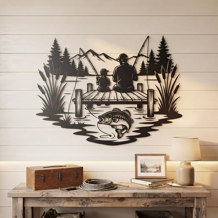 Father Son Fishing Metal Wall Art