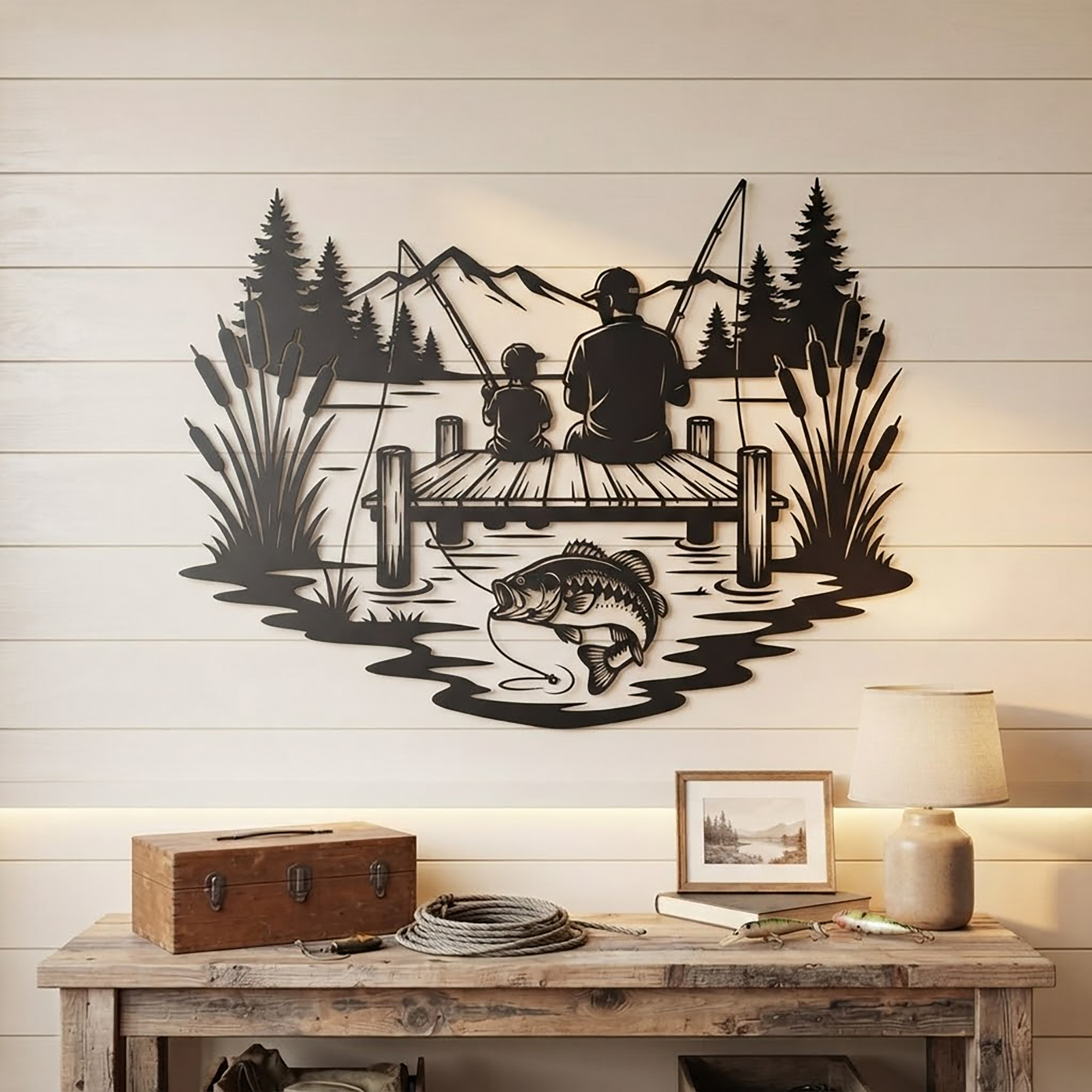 Father Son Fishing Metal Wall Art