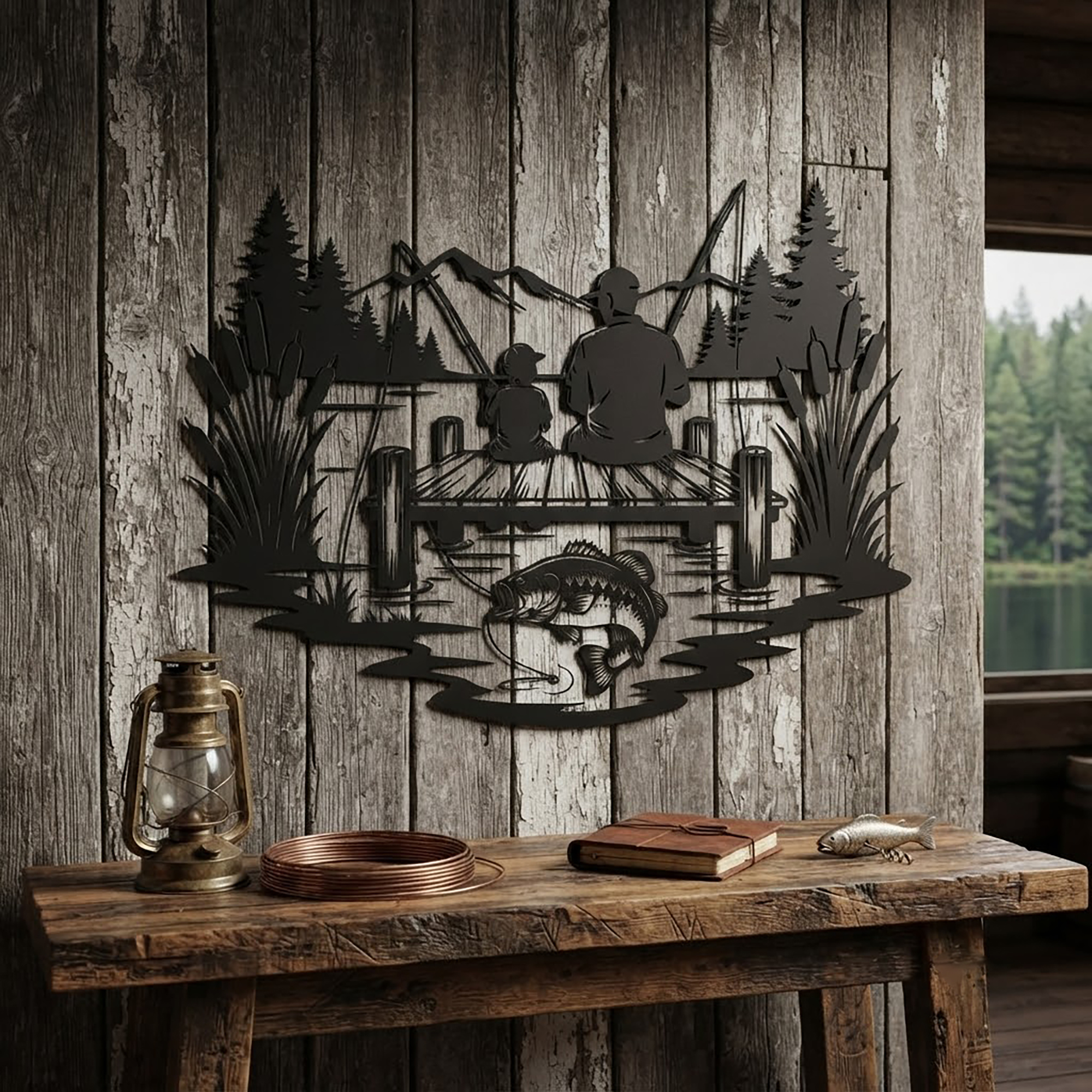 Father Son Fishing Metal Wall Art - product view 2