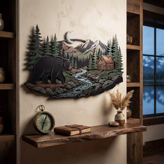 Bear Cabin Metal Wall Art