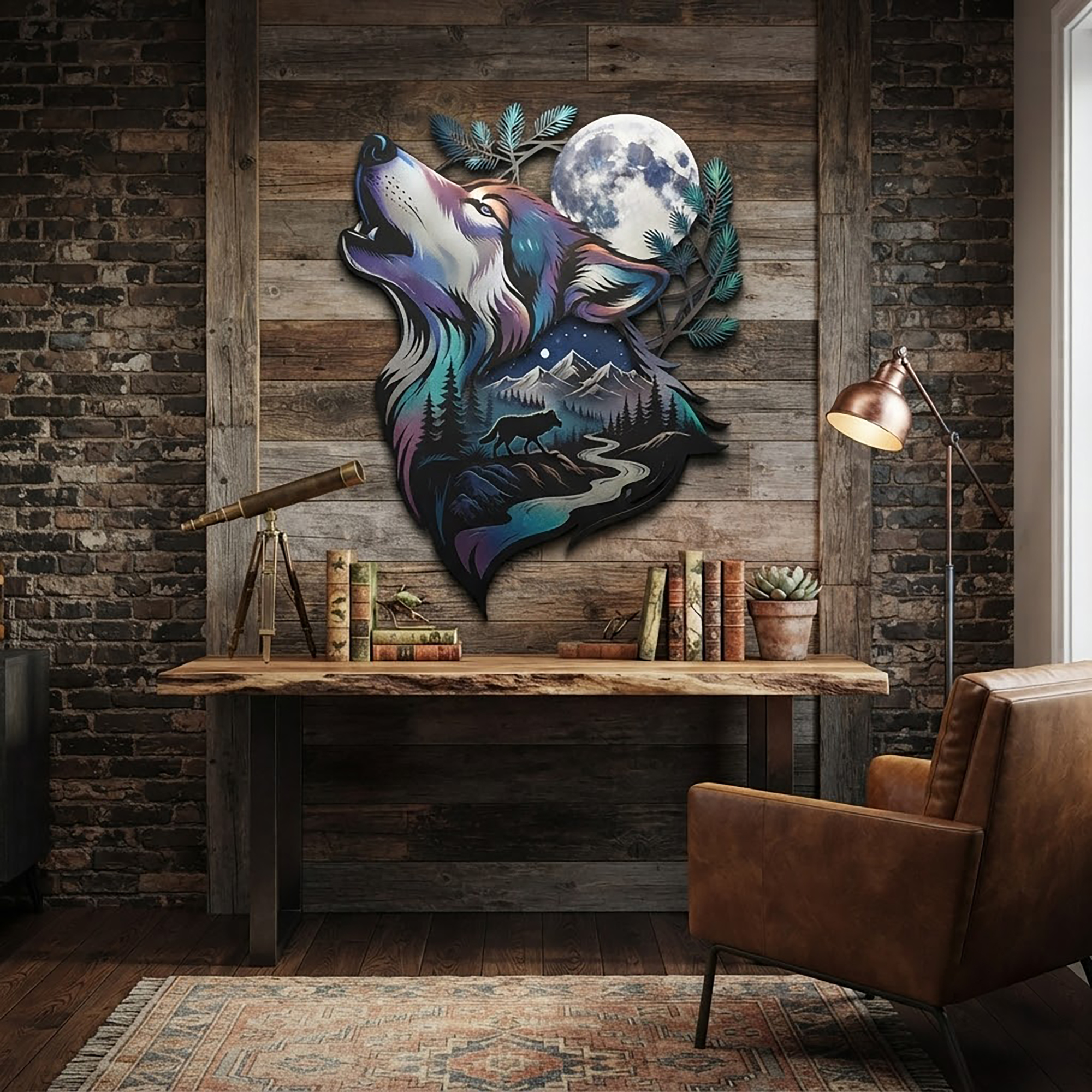 Howling Wolf Metal Wall Art