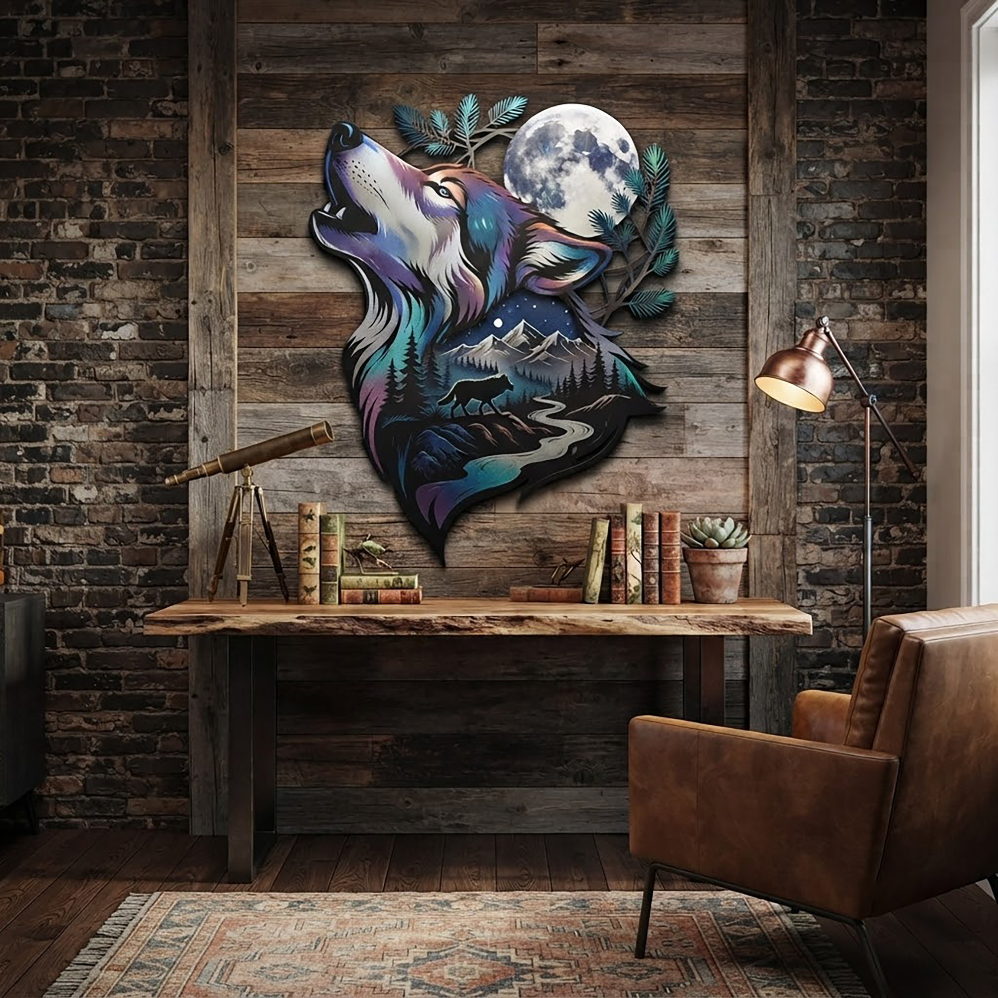 Howling Wolf Metal Wall Art - product view 2