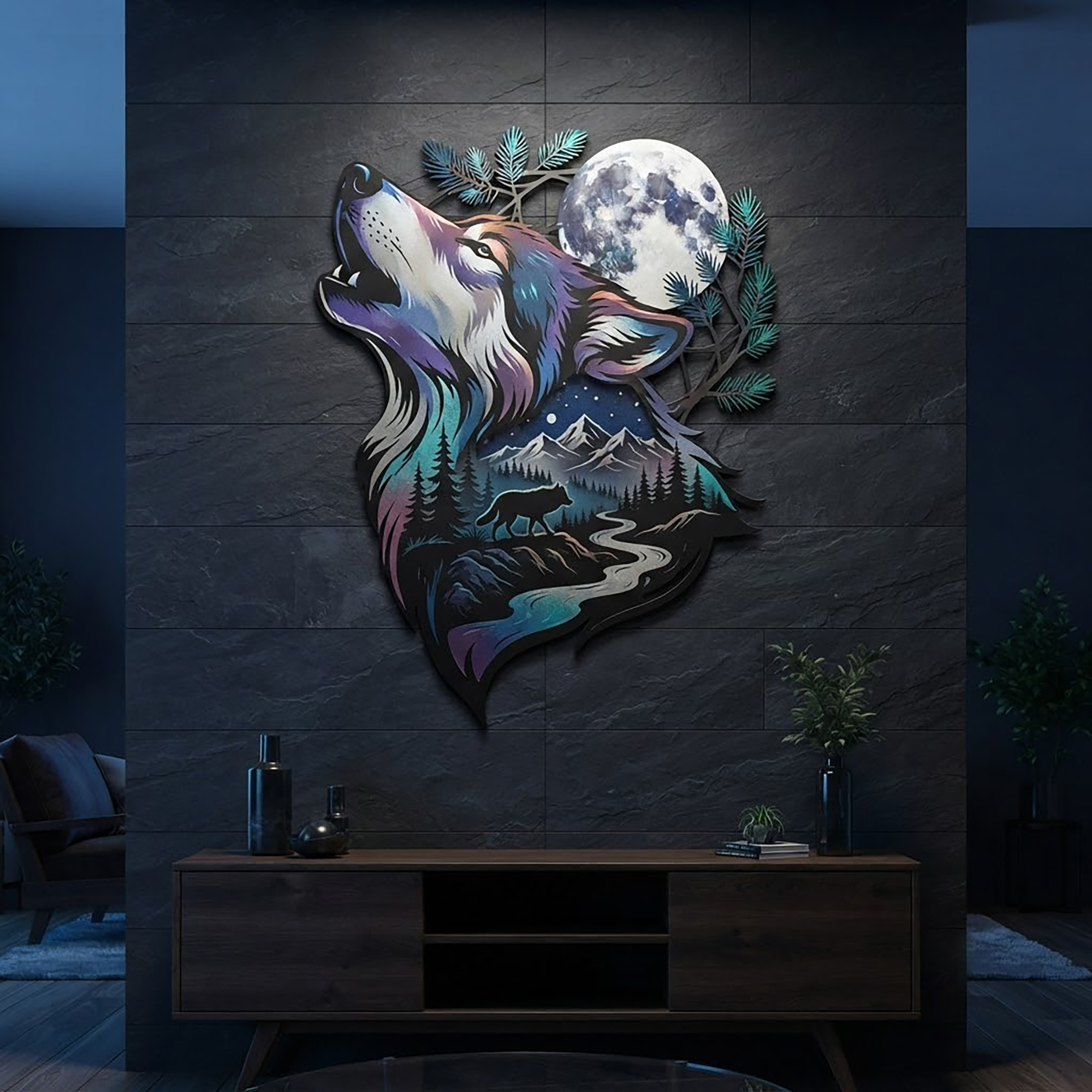 Howling Wolf Metal Wall Art - product view 3